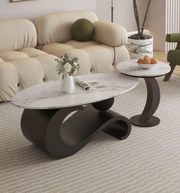 Oval slate Coffee table & round side table for Living room