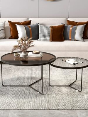 Round glass coffee table set of 2 for Living room