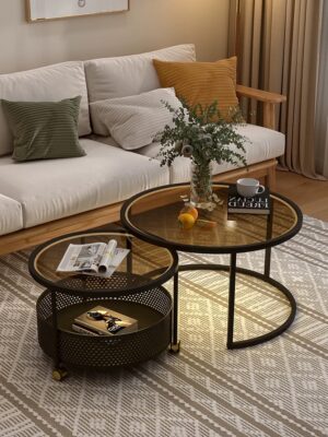 Round tempered glass coffee table set of 2 for Living room,Bedroom