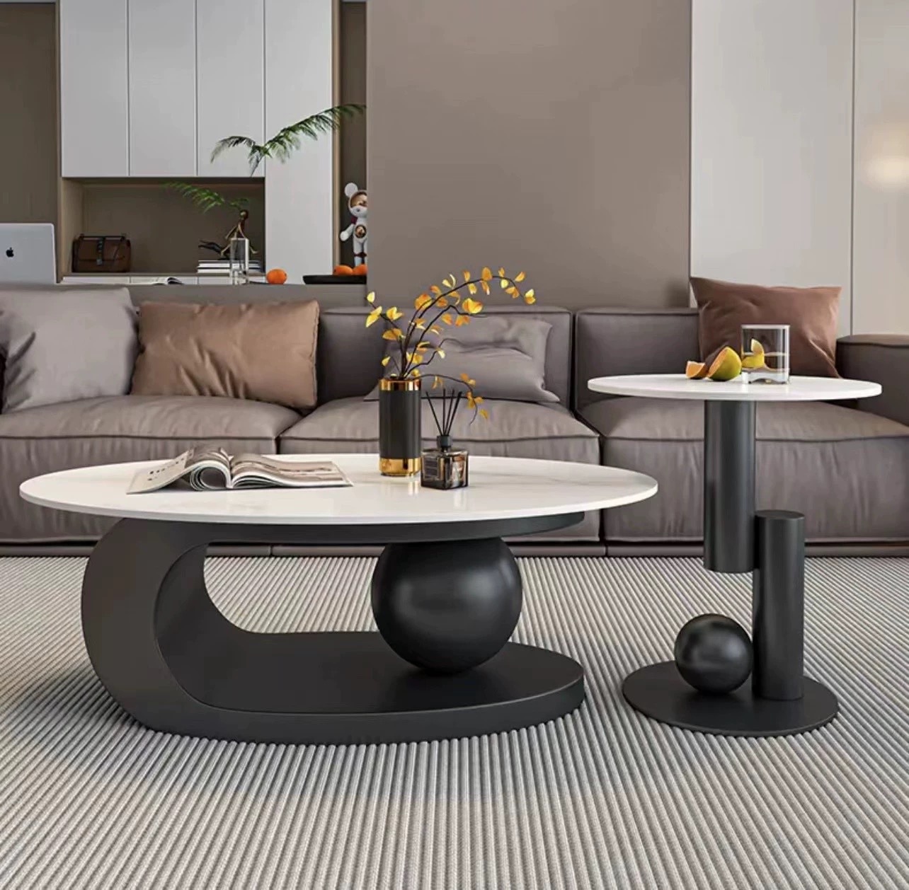 Oval slate Coffee table & round side table for Living room