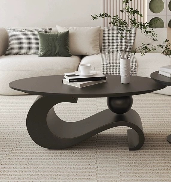 Oval coffee table, black slate