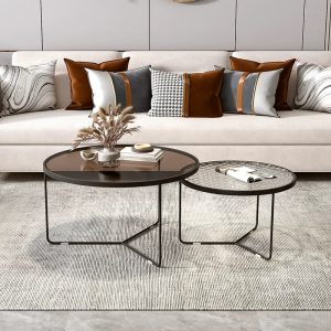 Round glass coffee table set of 2 for Living room