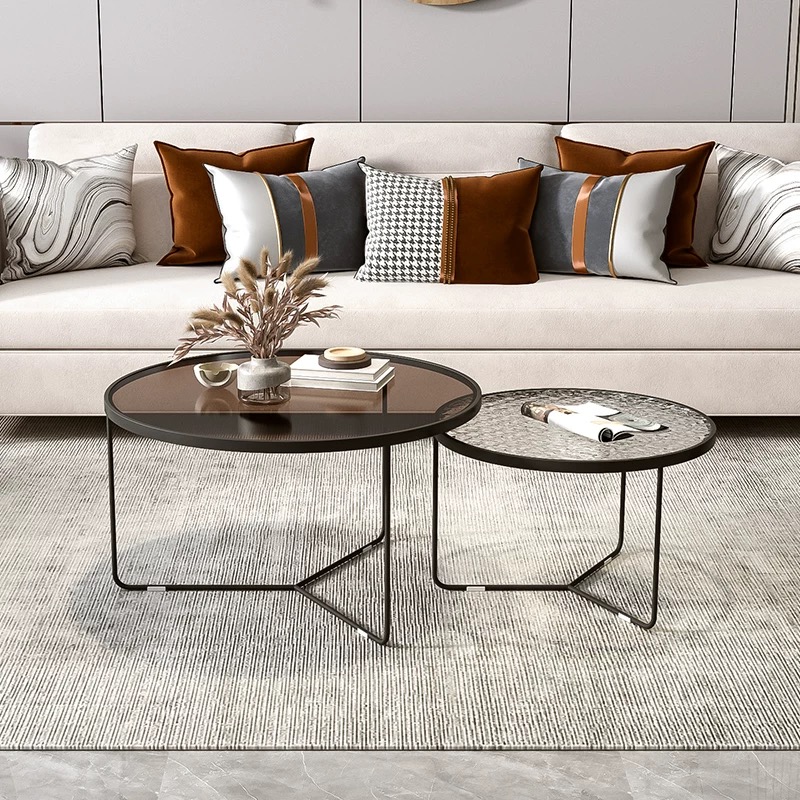 Round glass coffee table set of 2 for Living room