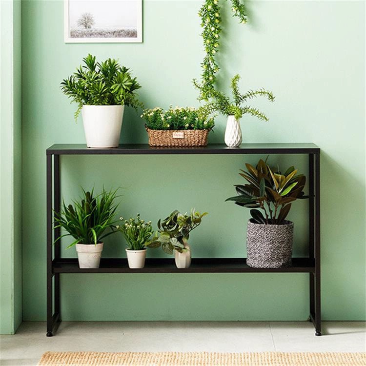 Contemporary rectangular metal plant stand 2 tier
