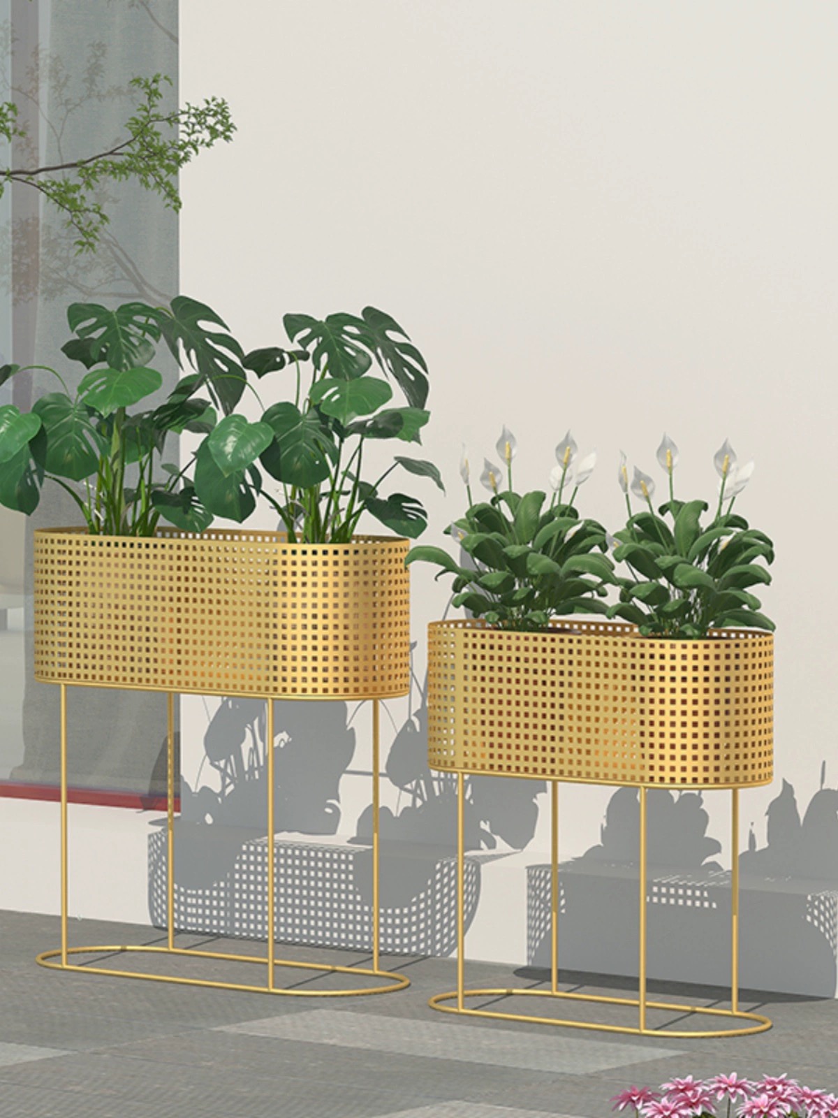 Gold metal indoor outdoor cut-out plantstand ( 2 count )