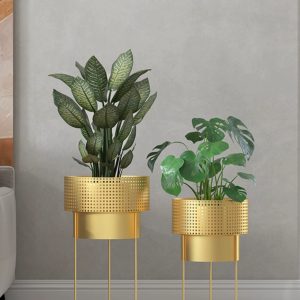 Round Gold metal indoor outdoor cut-out plantstand ( 2 count ）