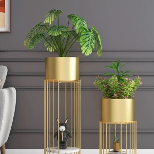 17",32"H Gold metal planter stand indoor outdoor (2 count)