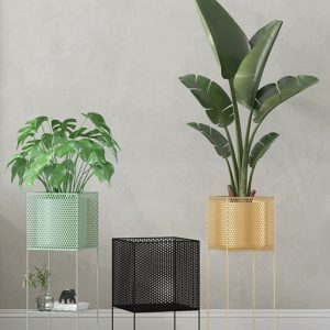 Contemporary Gold metal indoor outdoor cut-out plantstand ( 2 count ）