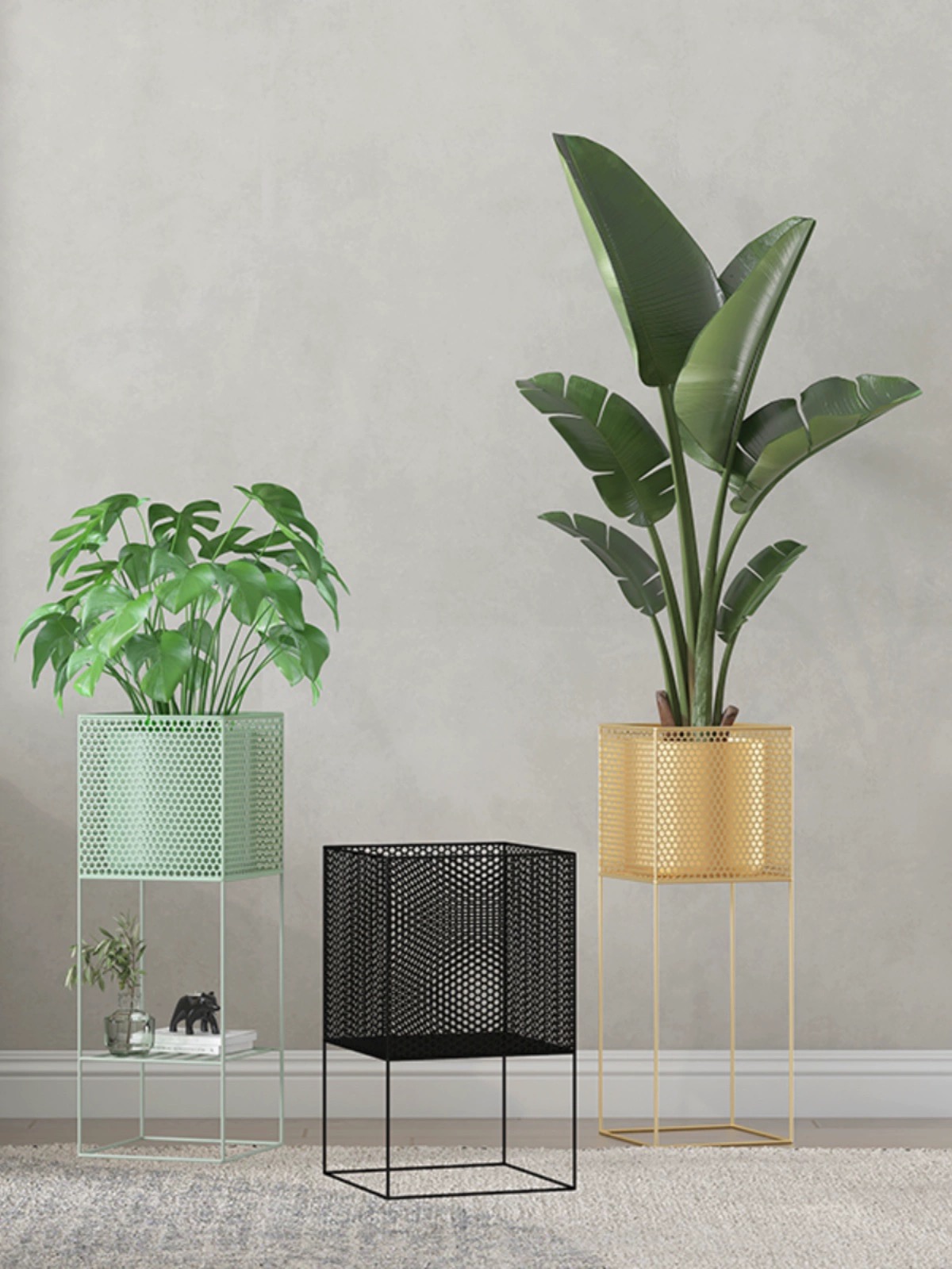 Contemporary Gold metal indoor outdoor cut-out plantstand ( 2 count )