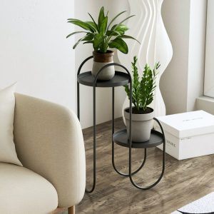 2 Tier metal plant stand with scroll design