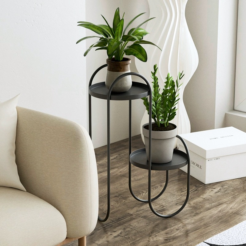 2 Tier metal plant stand with scroll design