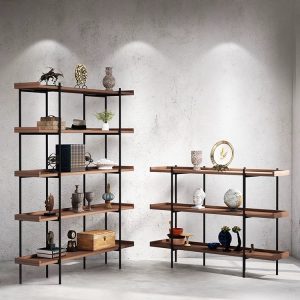 Modern metal and wood standing bookshelf