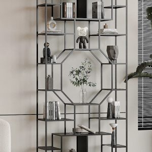 Creative black iron hollow multi-layer bookshelf