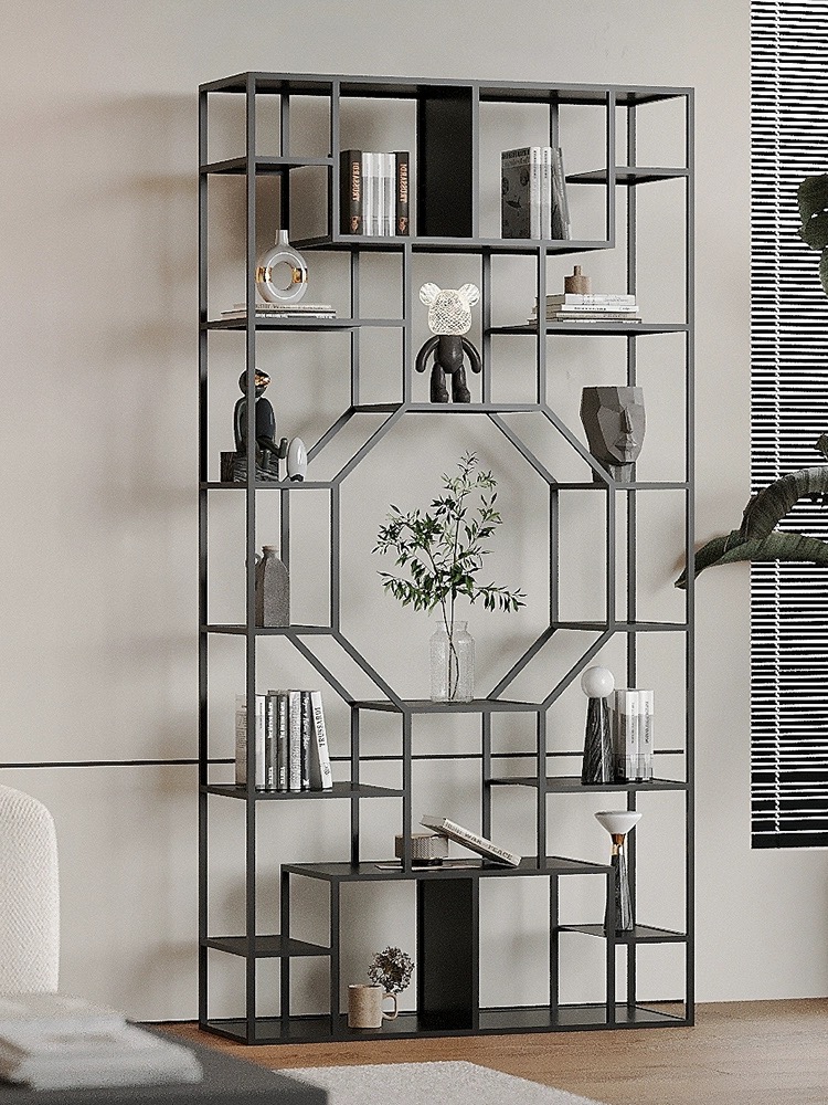 Creative black iron hollow multi-layer bookshelf