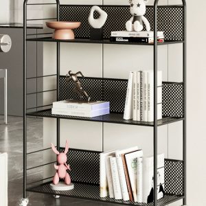 3 tier storage bookshelf, metal shelf with wheels