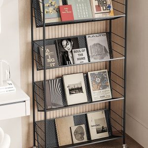 4 layer bookshelf, metal shelf with wheels