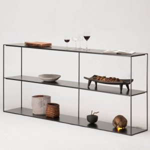 Modern rectangular console table with metal shelves
