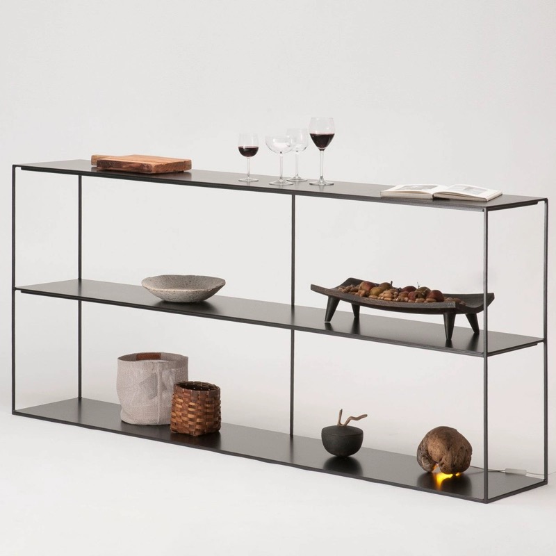 Modern rectangular console table with metal shelves