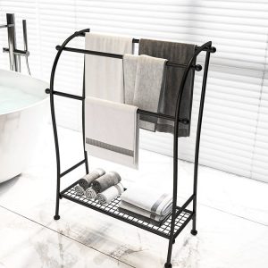 Bathroom 3 tier towel rack organizer with storage shelf