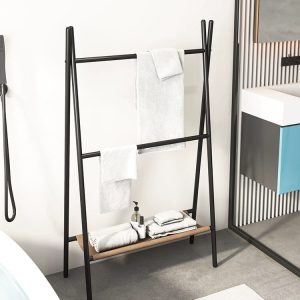 Bath 2 tier towel rack organizer with storage shelf