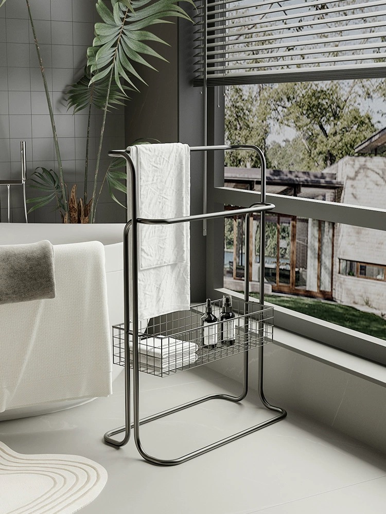 Bath 2 tier towel rack stand with basket