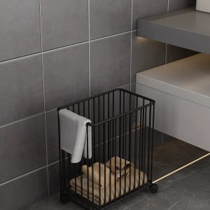 Modern black iron bathroom laundry basket