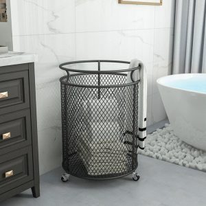 Iron mesh dirty clothes basket,Laundry basket with wheel