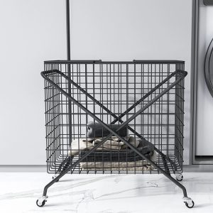 Nordic style  bathroom laundry basket with wheels