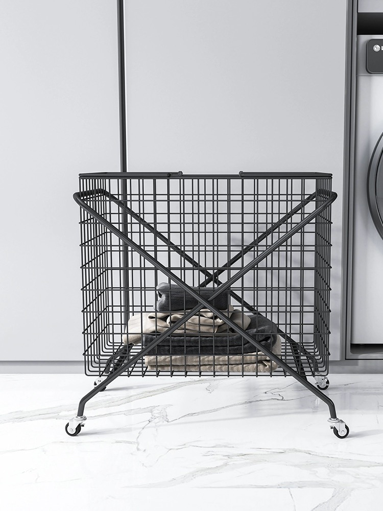 Nordic style bathroom laundry basket with wheels