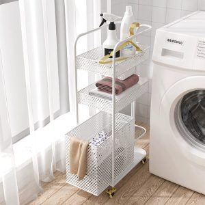 Freestanding storage organizer tower rack basket shelf