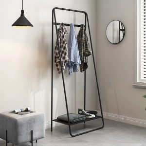 Hanging stand clothes rack with one tier storage shelf