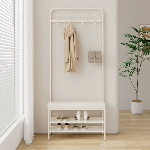 Home entryway bench with coat rack,seat,hooks,and shoe storage