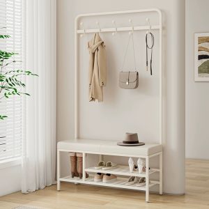 Nordic style hall tree with shoe storage bench entryway