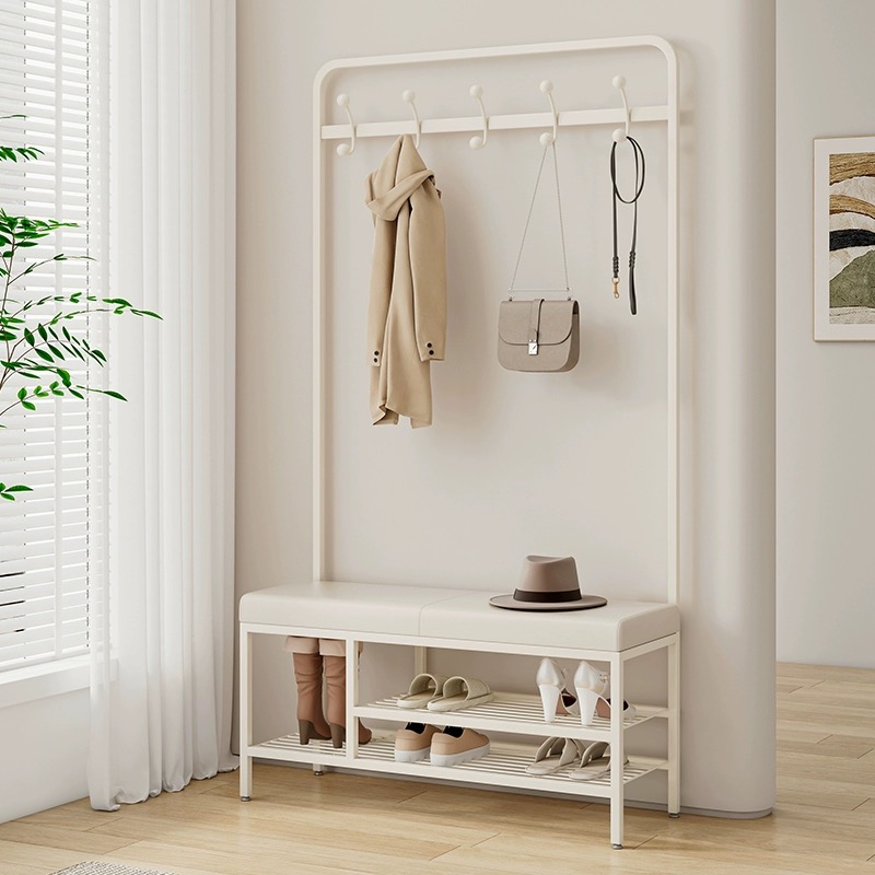 Nordic style hall tree with shoe storage bench entryway
